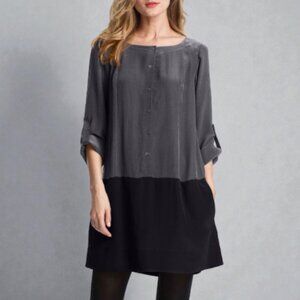 Eileen Fisher colorblock silk tunic dress black and grey women's size SP